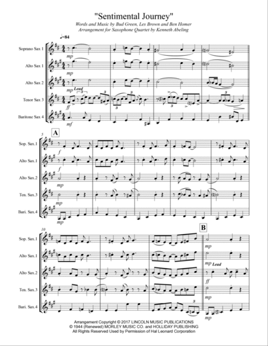 Sentimental Journey Saxophone Quartet scores gallery preview page 2