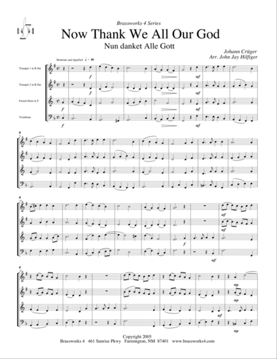 Now Thank We All Our God Brass Quartet scores gallery preview page 2