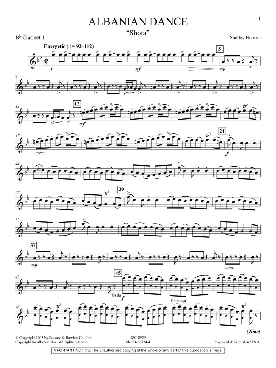 Albanian Dance - Bb Clarinet 1 Concert Band scores gallery preview page 1