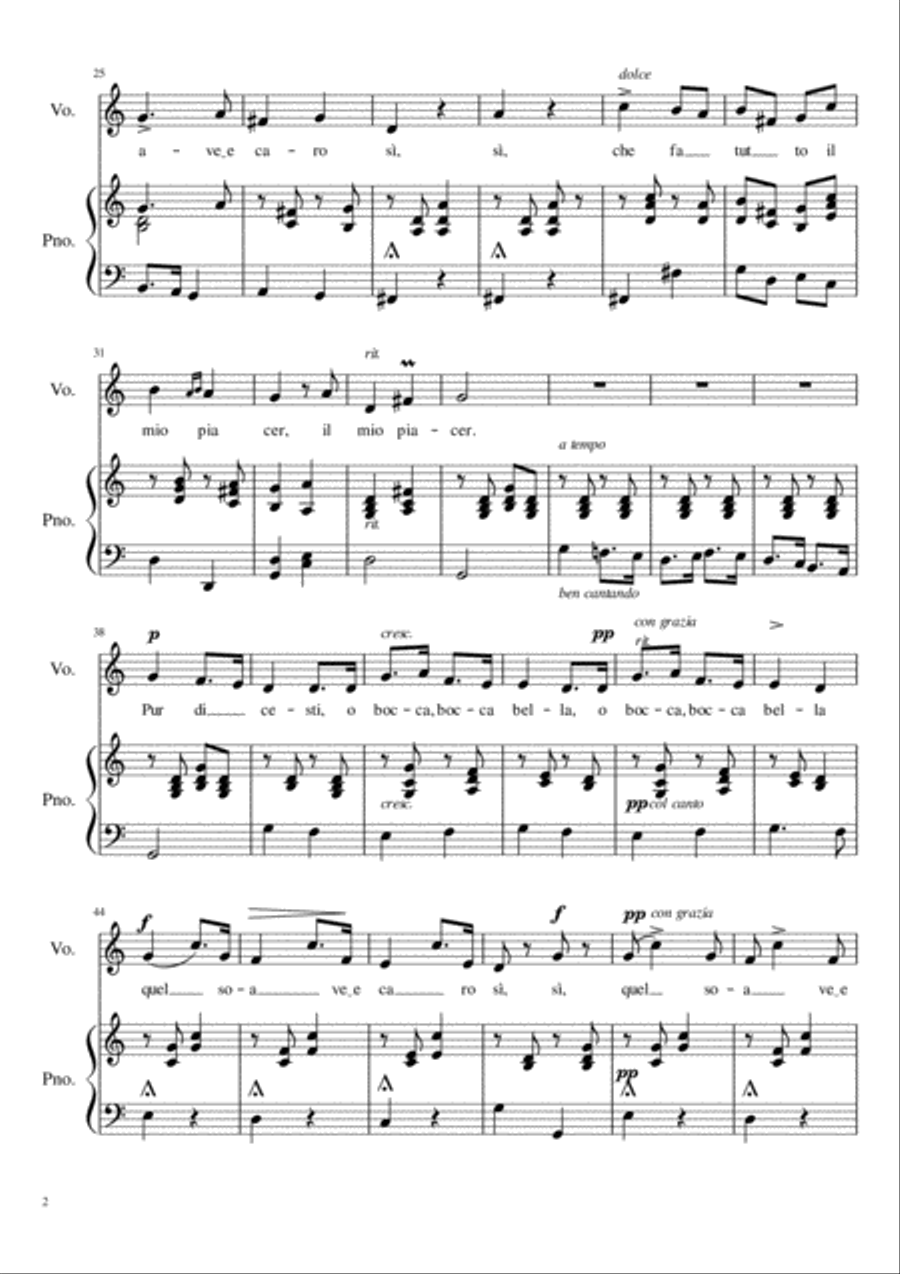 Pur dicesti, o bocca bella - C Major Voice Solo scores gallery preview page 3