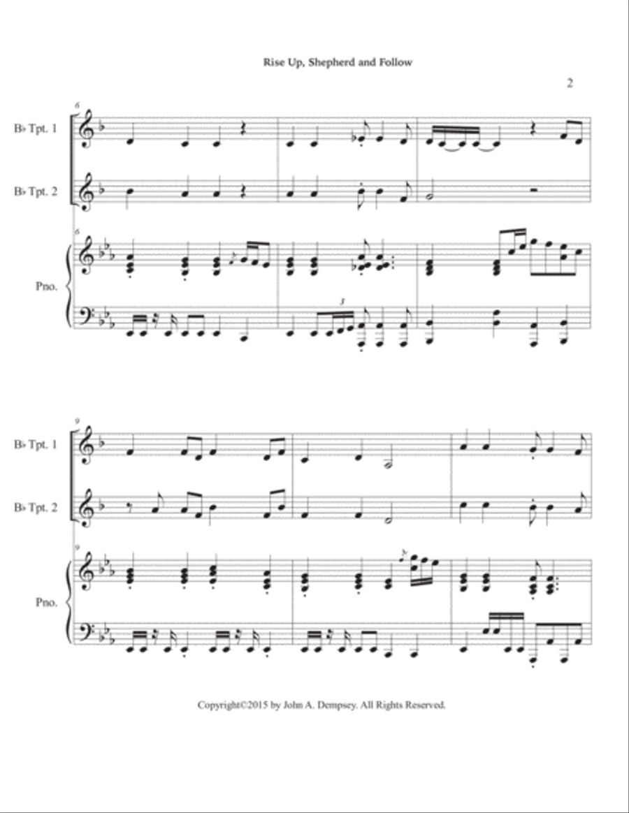 Rise Up, Shepherd and Follow (Trio for Two Trumpets and Piano) Trumpet Duet scores gallery preview page 6