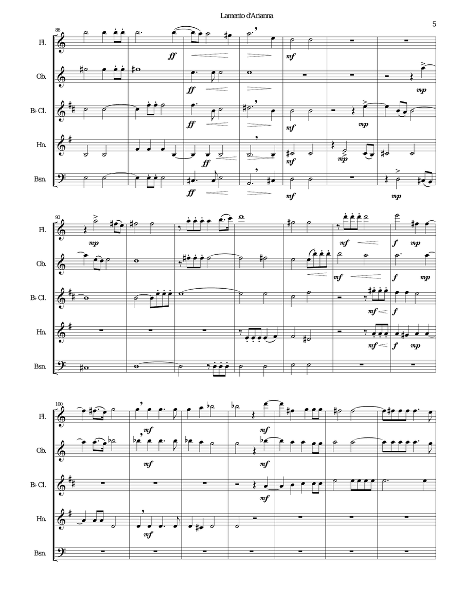 Lamento d'Arianna for wind quintet Woodwind Quintet scores gallery preview page 5