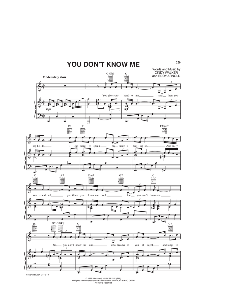 You Don't Know Me You Don't Know Me Piano, Vocal, Guitar scores gallery preview page 1