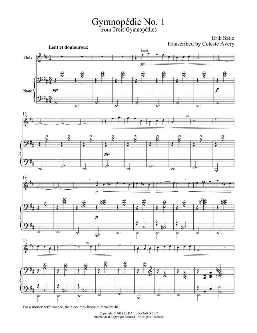 Gymnopedie No. 1 Flute Solo scores gallery preview page 1