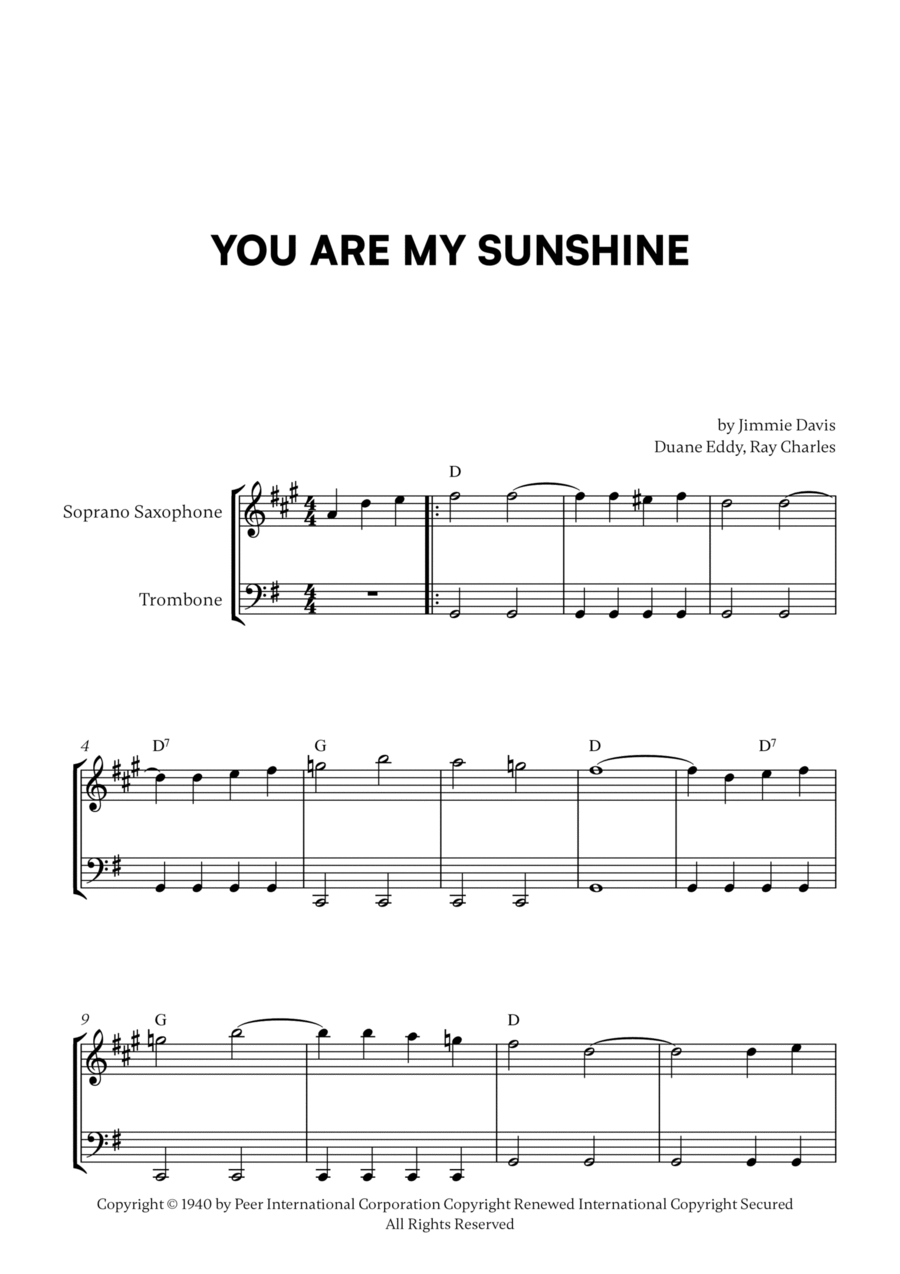 You Are My Sunshine You Are My Sunshine Trombone Duet scores gallery preview page 1
