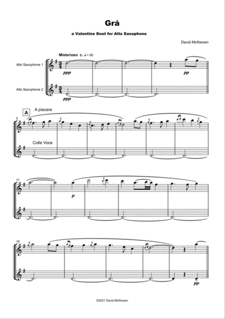 Grá, (Irish Gaelic for Love), Alto Saxophone Duet Woodwind Duet scores gallery preview page 2