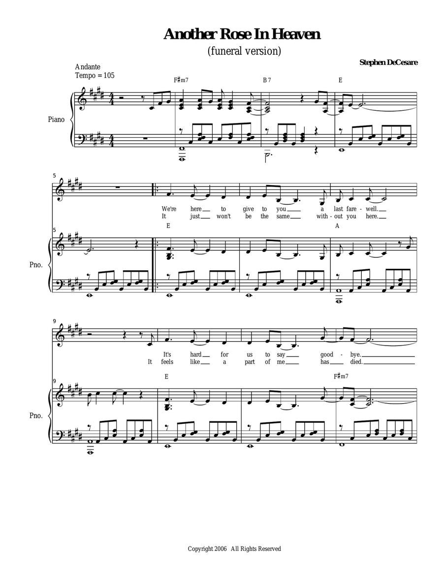 Another Rose In Heaven Another Rose In Heaven Piano, Vocal scores gallery preview page 1