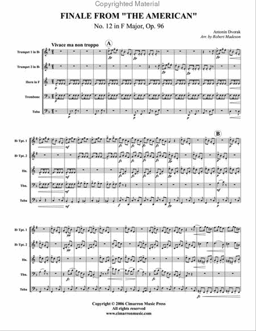 Finale from String Quartet No.12 (The American) Brass Quintet scores gallery preview page 2