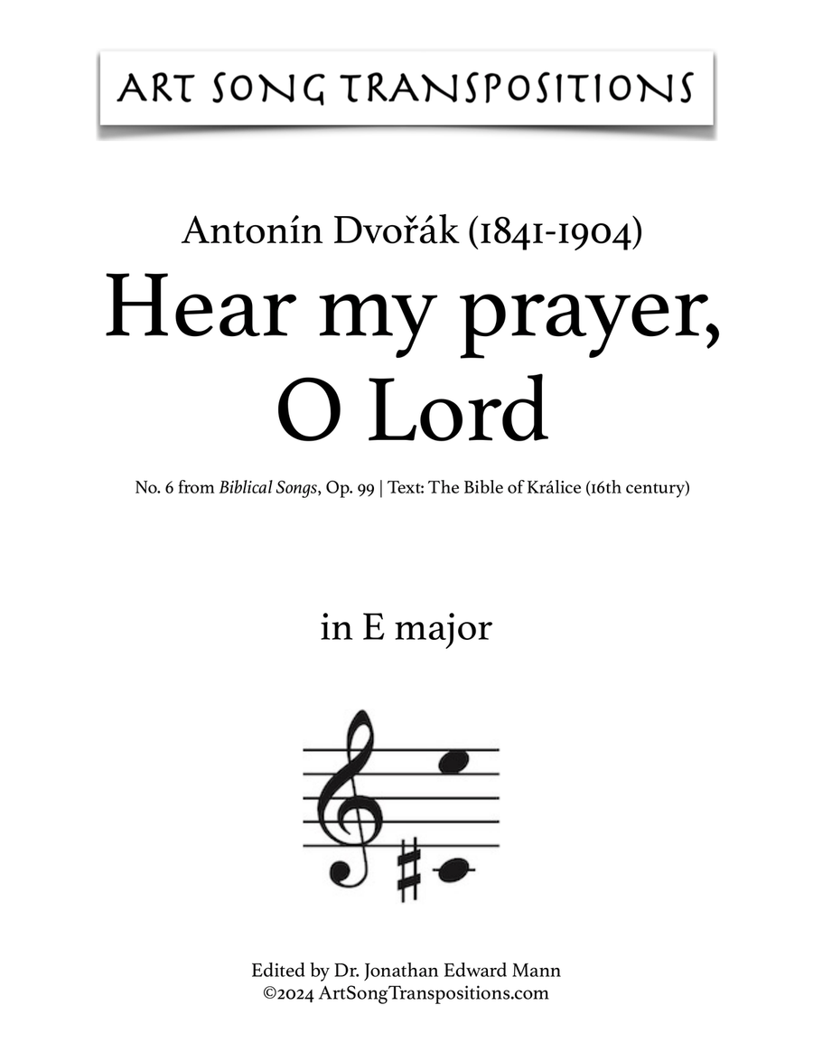DVORÁK: Hear my prayer, O Lord, Op. 99 no. 6 (transposed to E major) Voice scores gallery preview page 1