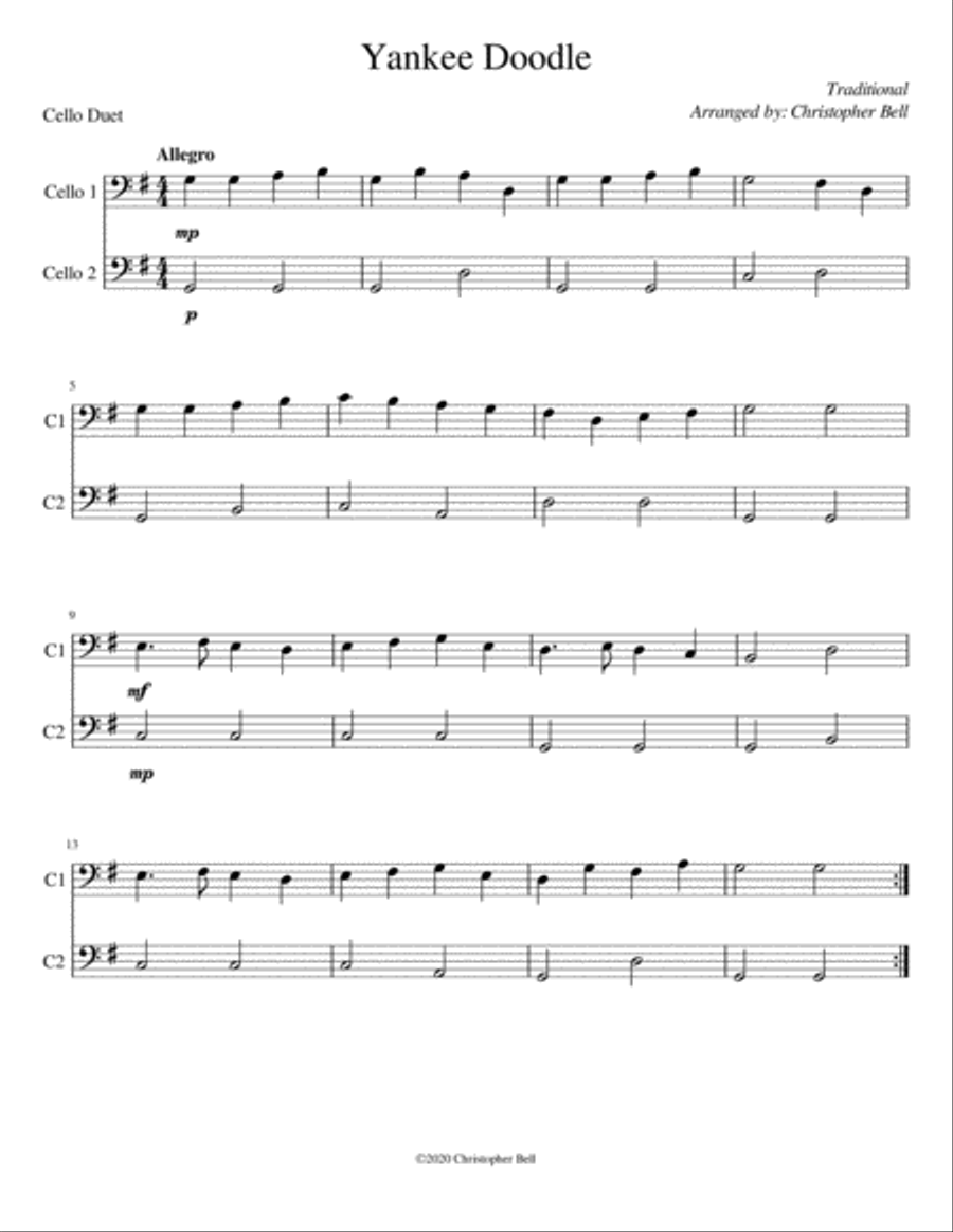 Yankee Doodle - Cello Duet String Duet scores gallery preview page 1