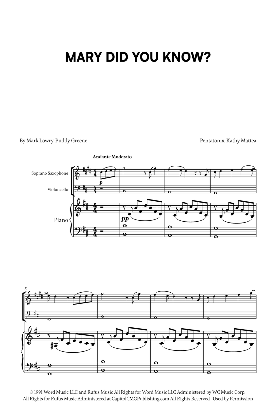 Mary, Did You Know? Soprano Saxophone scores gallery preview page 1