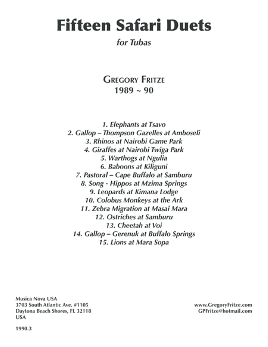 Fifteen Safari Duets for Tubas image number null