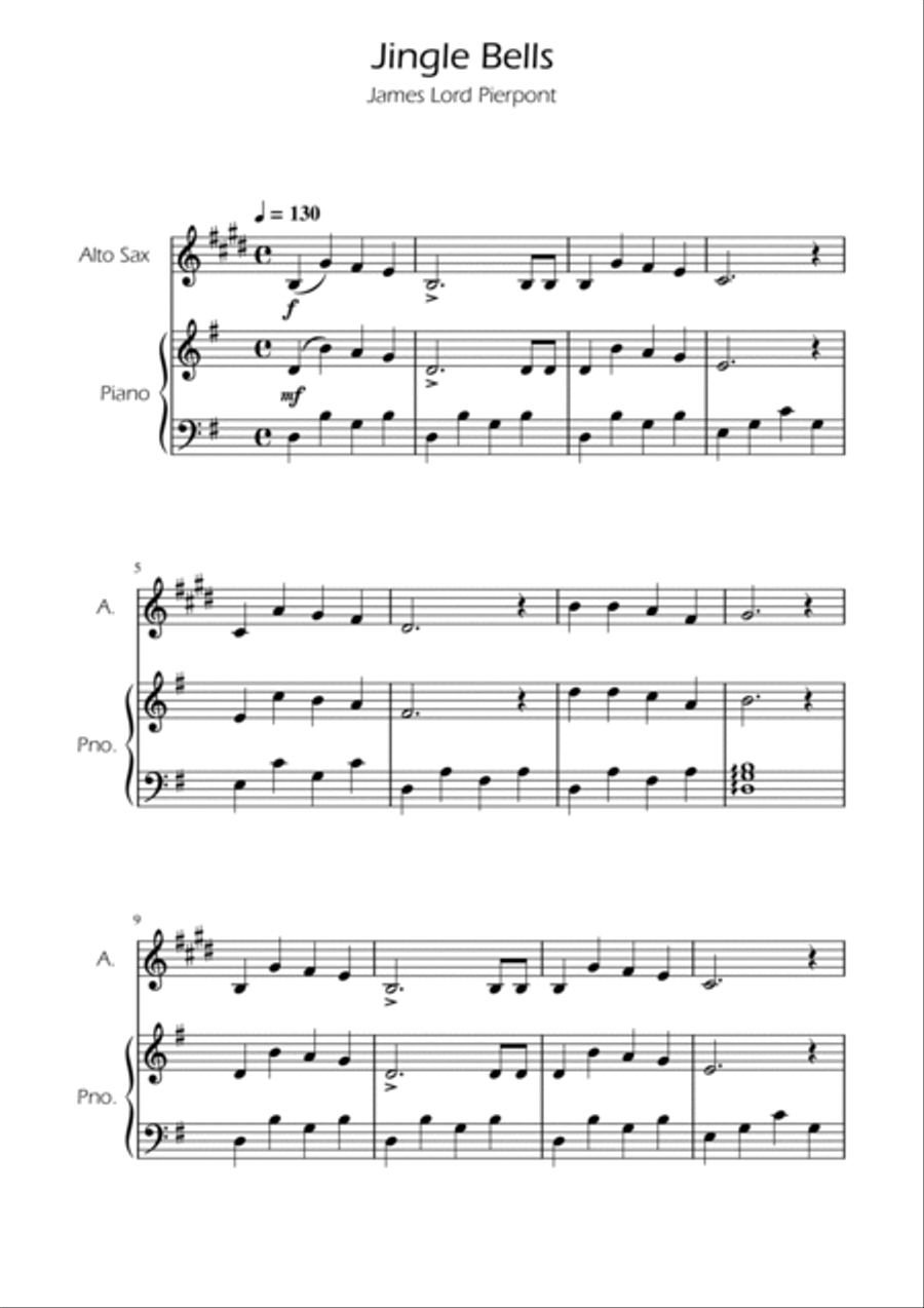 Jingle Bells - Alto Sax w/ Piano Alto Saxophone scores gallery preview page 3