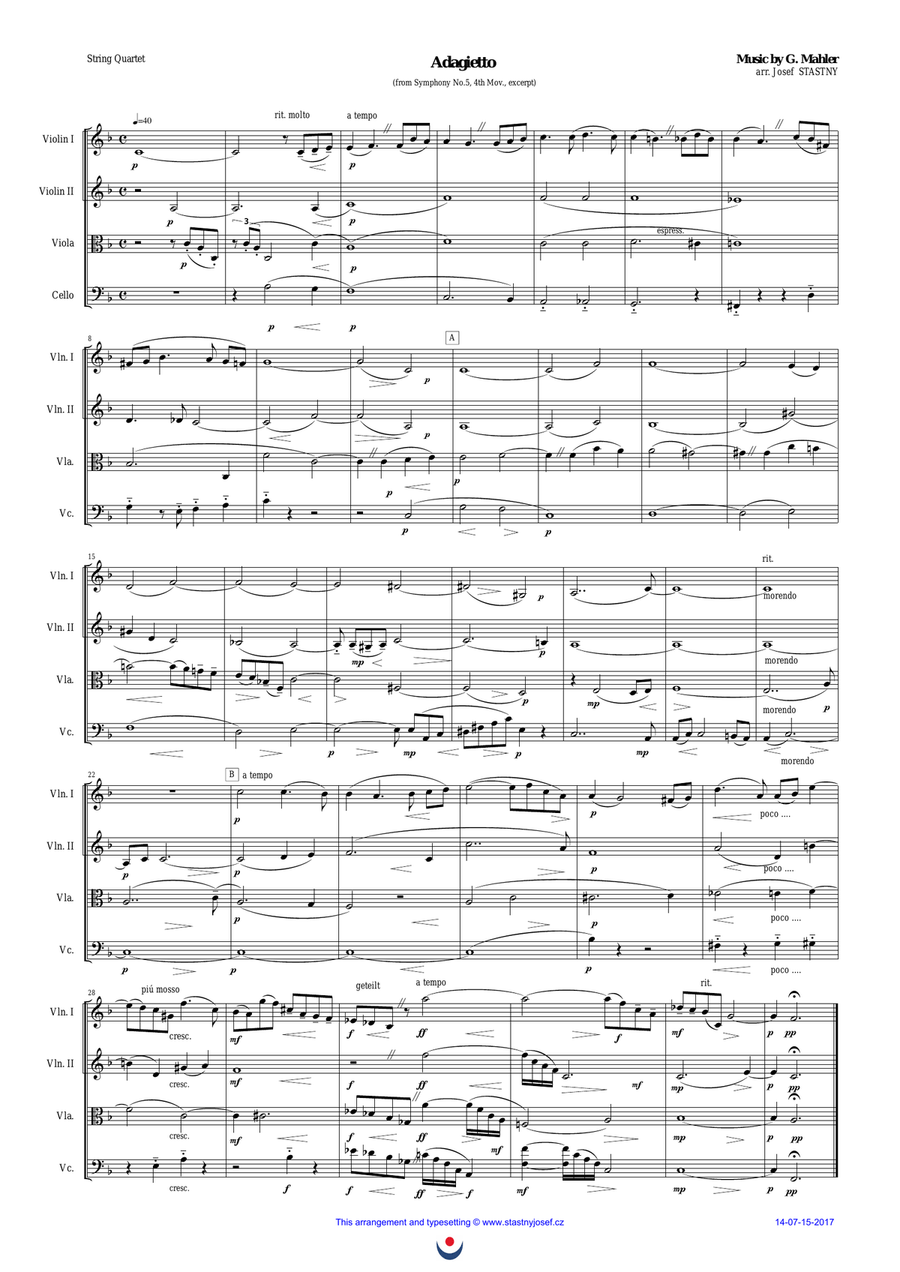 Adagietto String Quartet scores gallery preview page 1