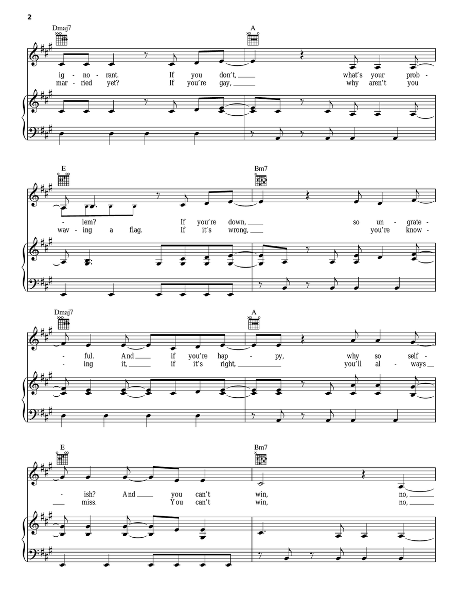 You Can't Win You Can't Win Piano, Vocal, Guitar scores gallery preview page 2