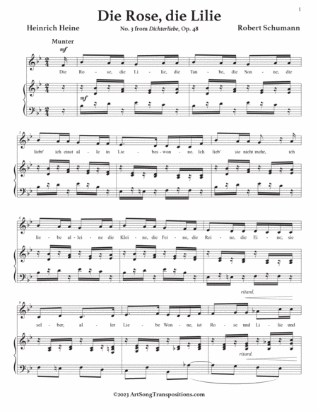 SCHUMANN: Die Rose, die Lilie, Op. 48 no. 3 (transposed to B major, B-flat major, and A major)