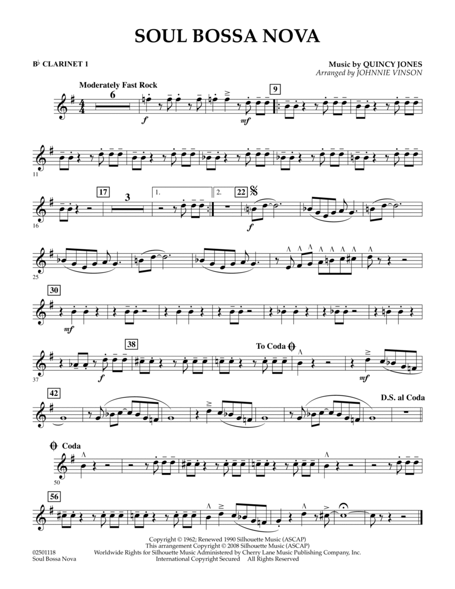 Soul Bossa Nova - Bb Clarinet 1 Concert Band scores gallery preview page 1
