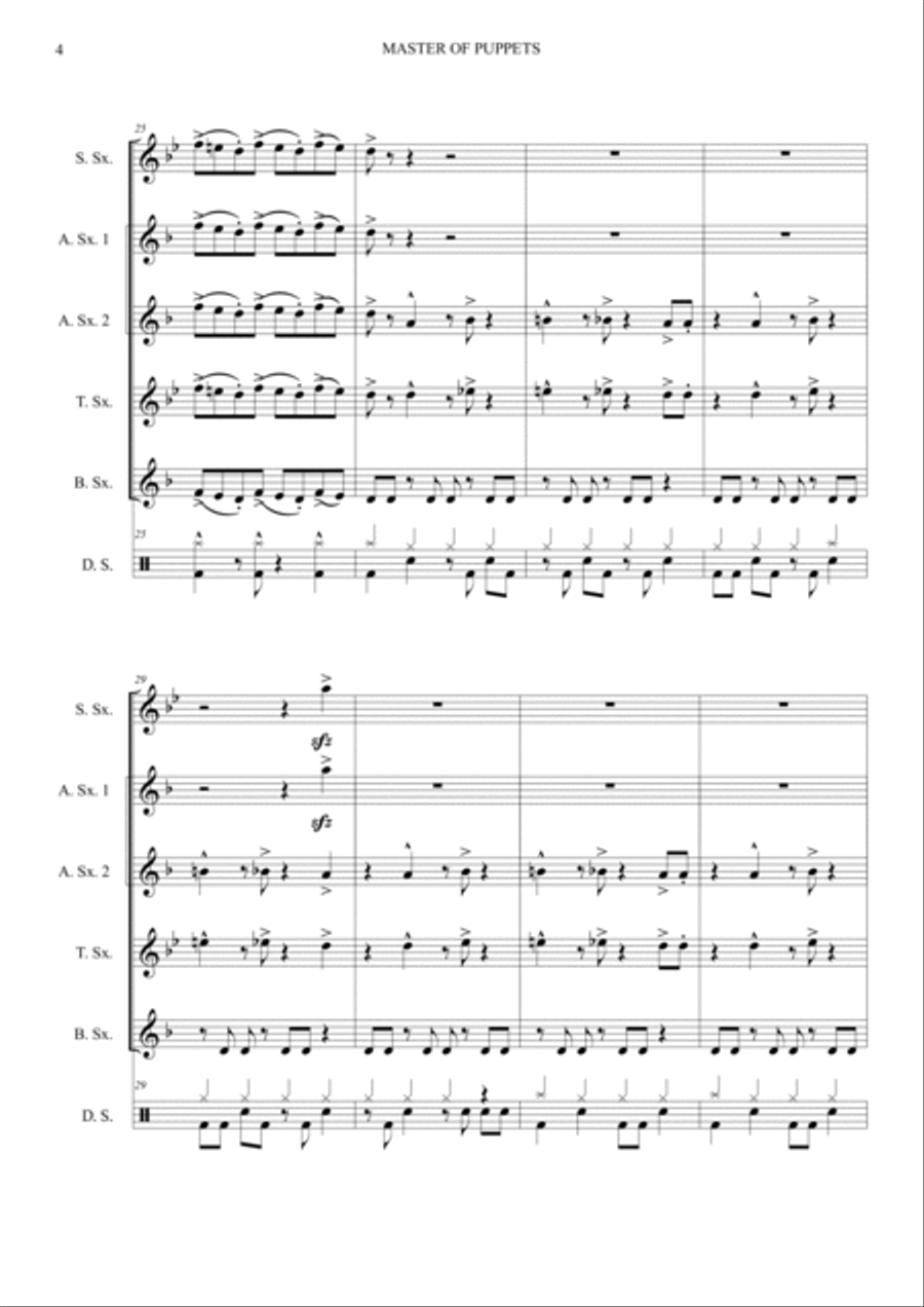 Master Of Puppets Saxophone Quintet scores gallery preview page 6
