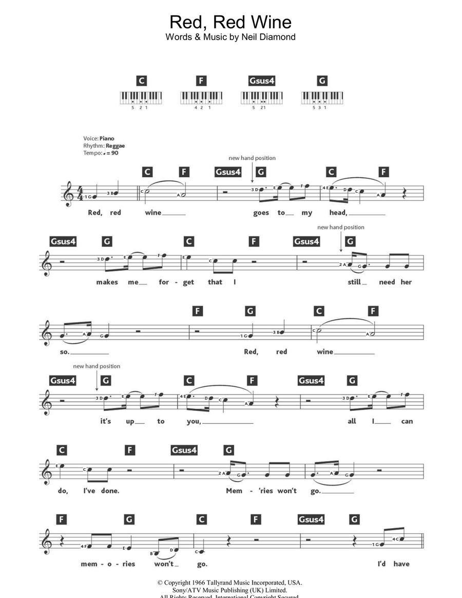 Red, Red Wine Piano scores gallery preview page 1