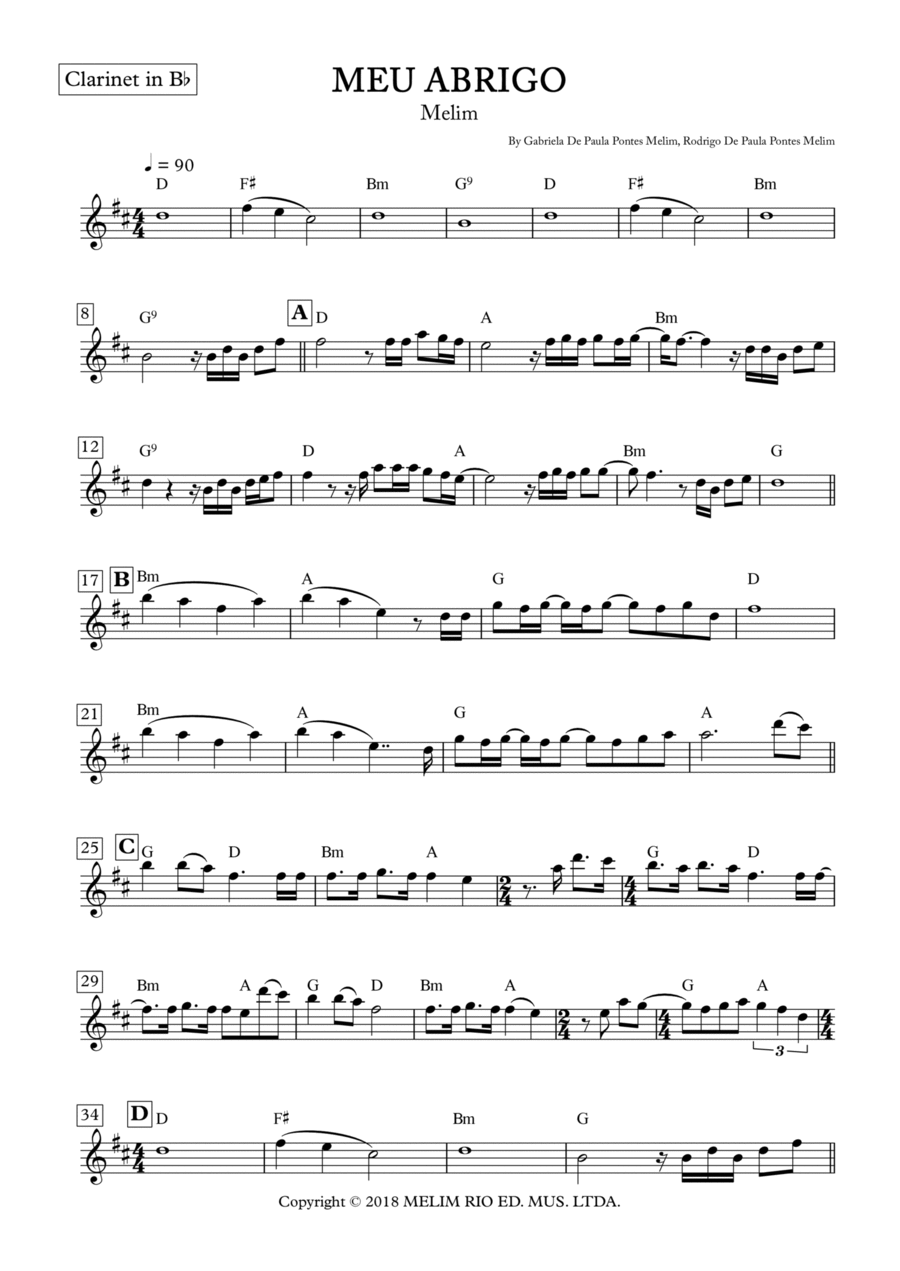 Meu Abrigo Clarinet Solo scores gallery preview page 1