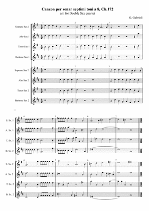 Book cover for G. Gabrieli - Canzon per sonar septimi toni a 8, Ch.172, arr. for Double Sax quartet