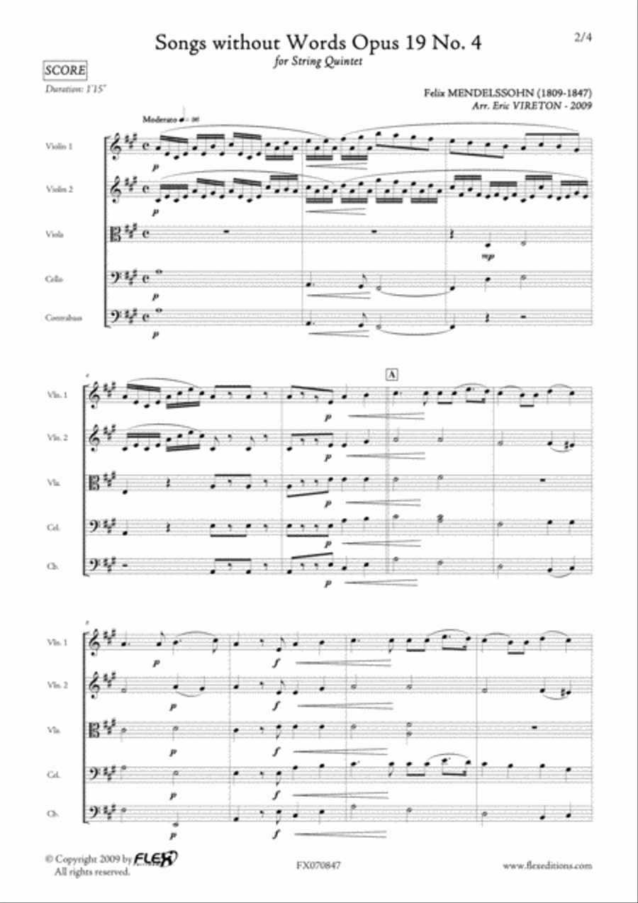 Songs without Words Opus 19 No. 4 String Quintet scores gallery preview page 2