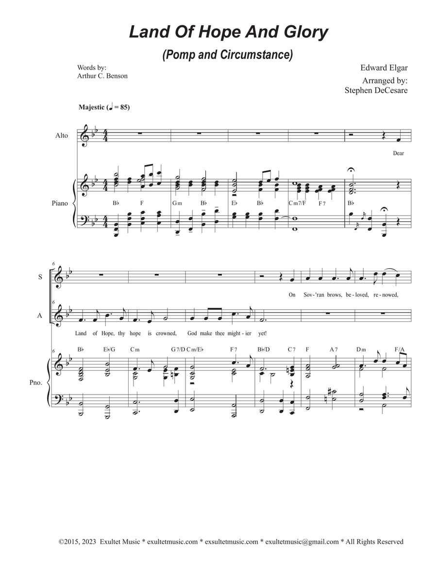Land Of Hope And Glory (Pomp and Circumstance) (Duet for Soprano and Alto solo) Alto Voice scores gallery preview page 1