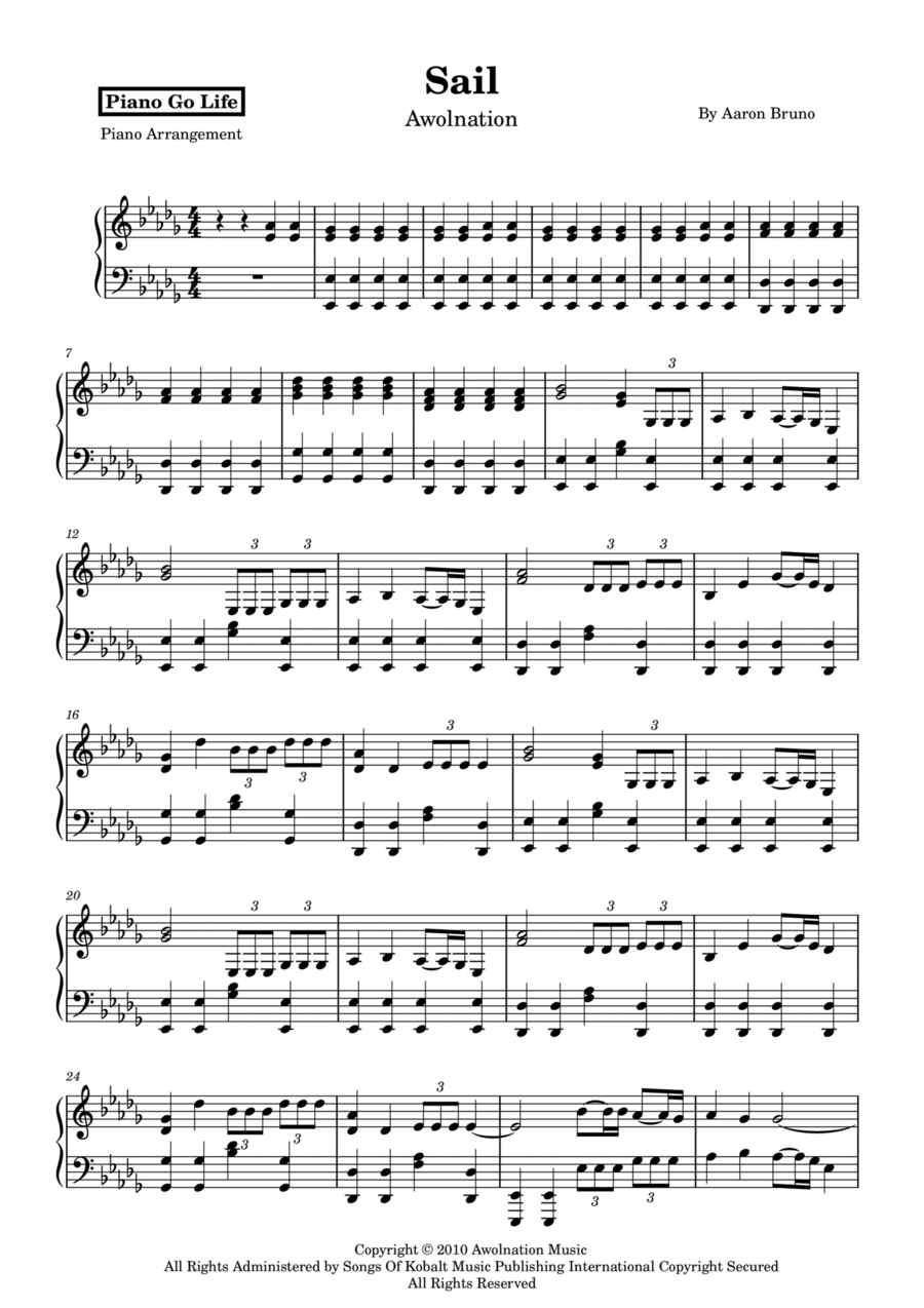 Sail Piano Solo scores gallery preview page 1