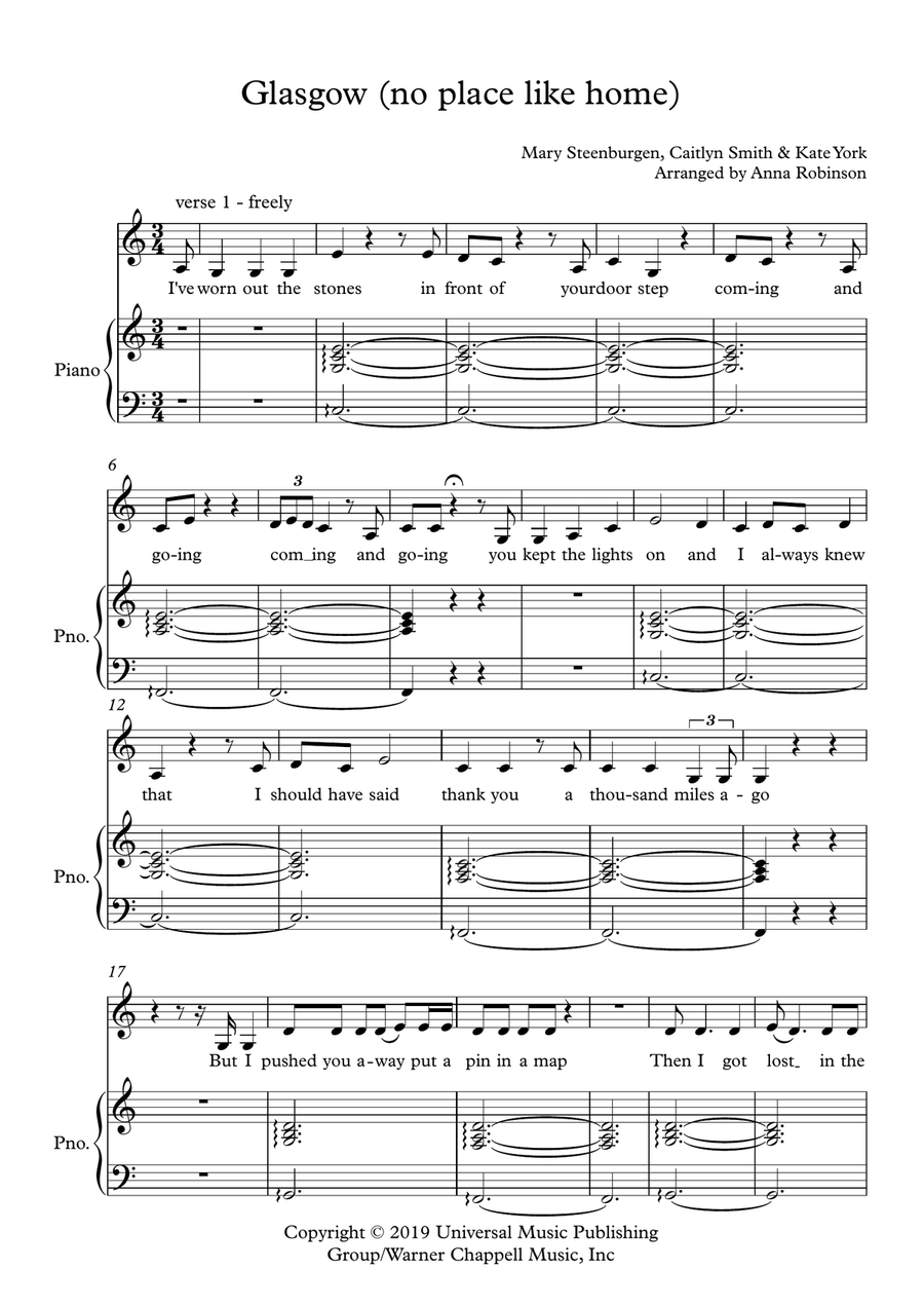 Glasgow (no Place Like Home) Piano, Vocal scores gallery preview page 1
