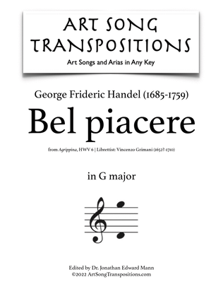 Book cover for HANDEL: Bel piacere (transposed to G major and G-flat major)