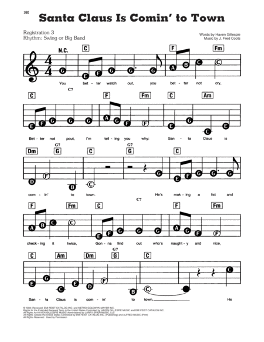Santa Claus Is Comin' To Town Electronic Keyboard scores gallery preview page 1