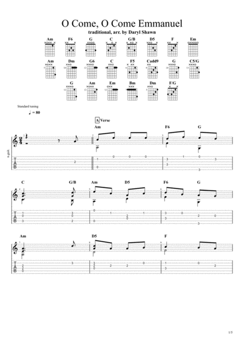 O Come, O Come Emmanuel, for solo fingerstyle guitara image number null