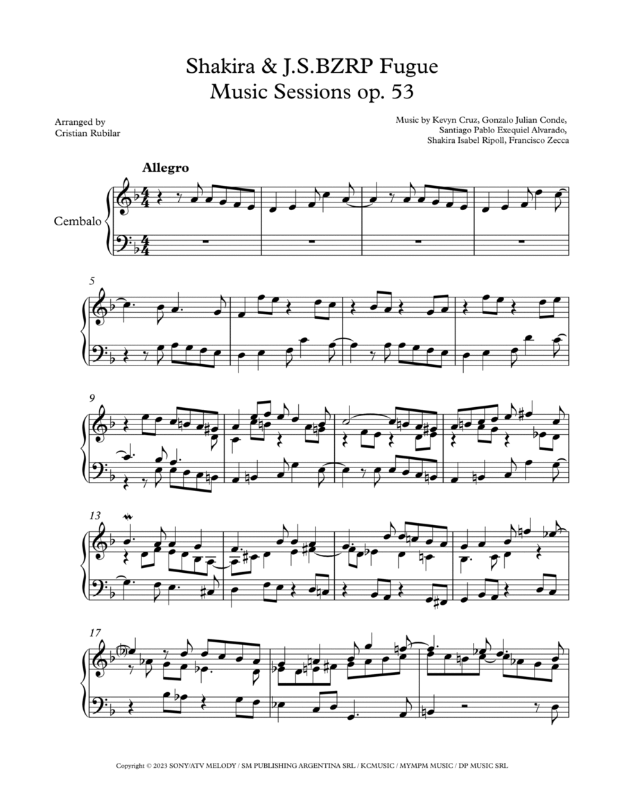 Shakira: Bzrp Music Sessions Vol. 53 Harpsichord scores gallery preview page 1
