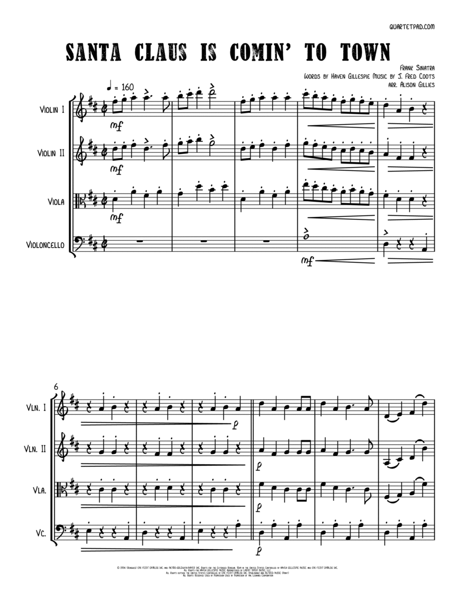 Santa Claus Is Comin' To Town String Quartet scores gallery preview page 1
