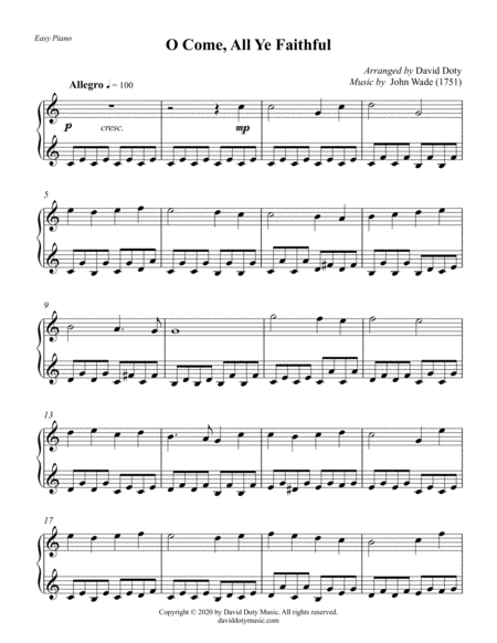O Come All Ye Faithful Easy Piano Christmas Solo for Beginners