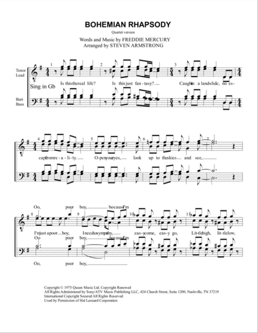 Bohemian Rhapsody Bohemian Rhapsody TTBB scores gallery preview page 1