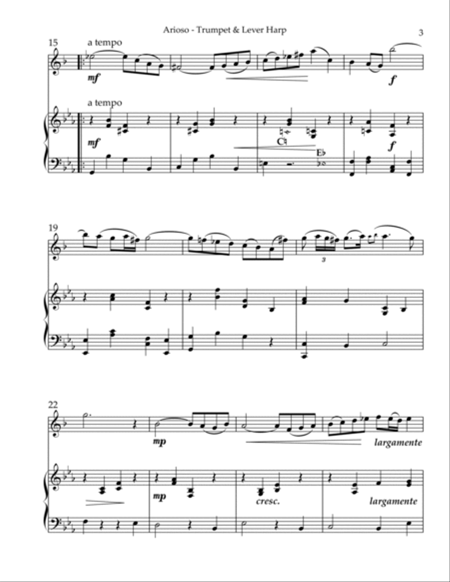 Arioso, Duet for Bb Trumpet & Lever Harp Trumpet Duet scores gallery preview page 3