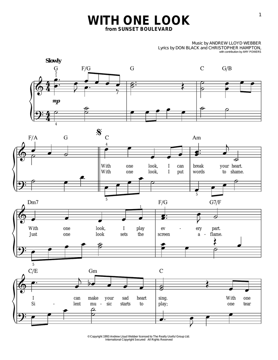 With One Look Easy Piano scores gallery preview page 1