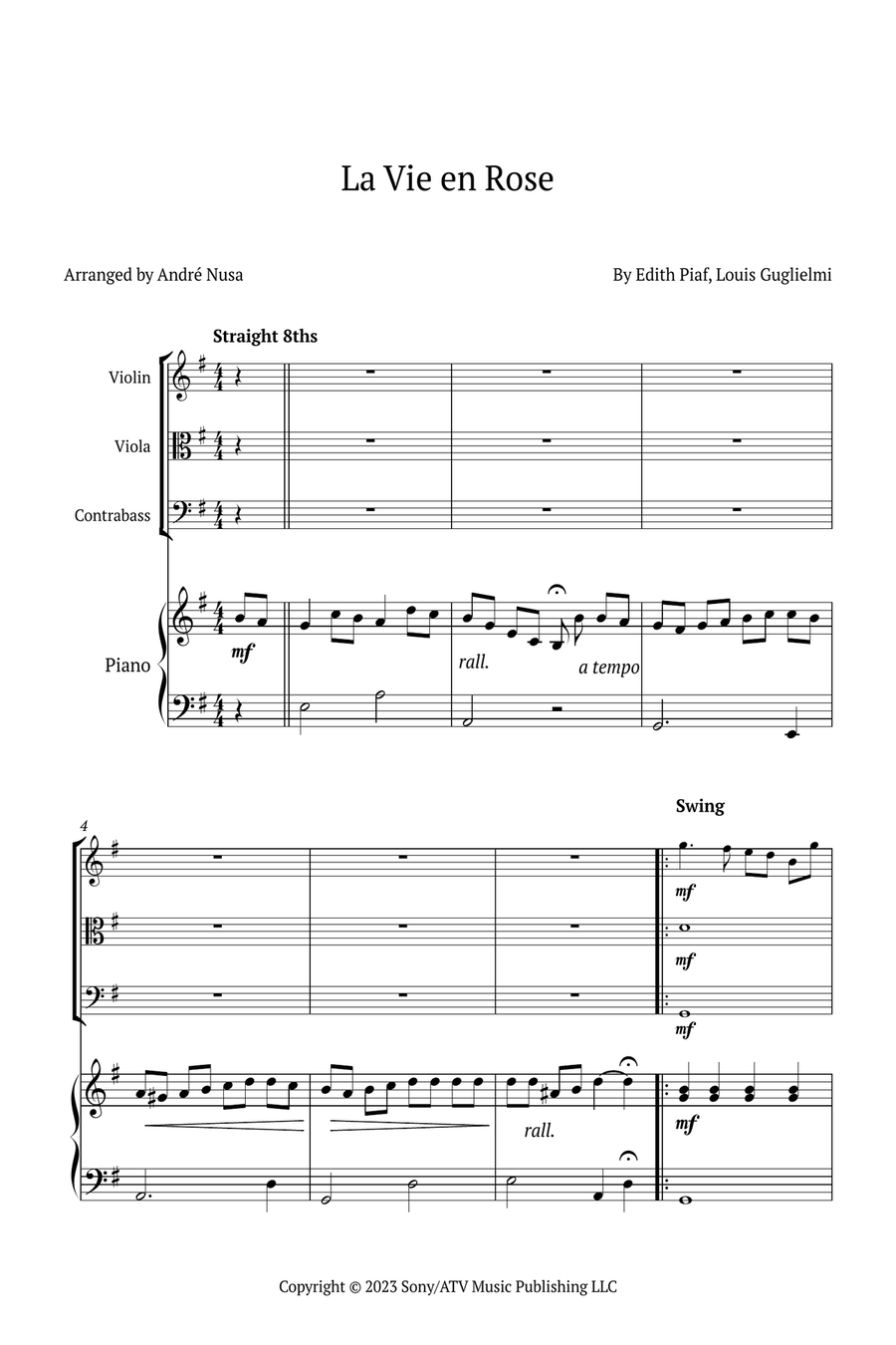 La Vie En Rose Piano Quartet scores gallery preview page 1