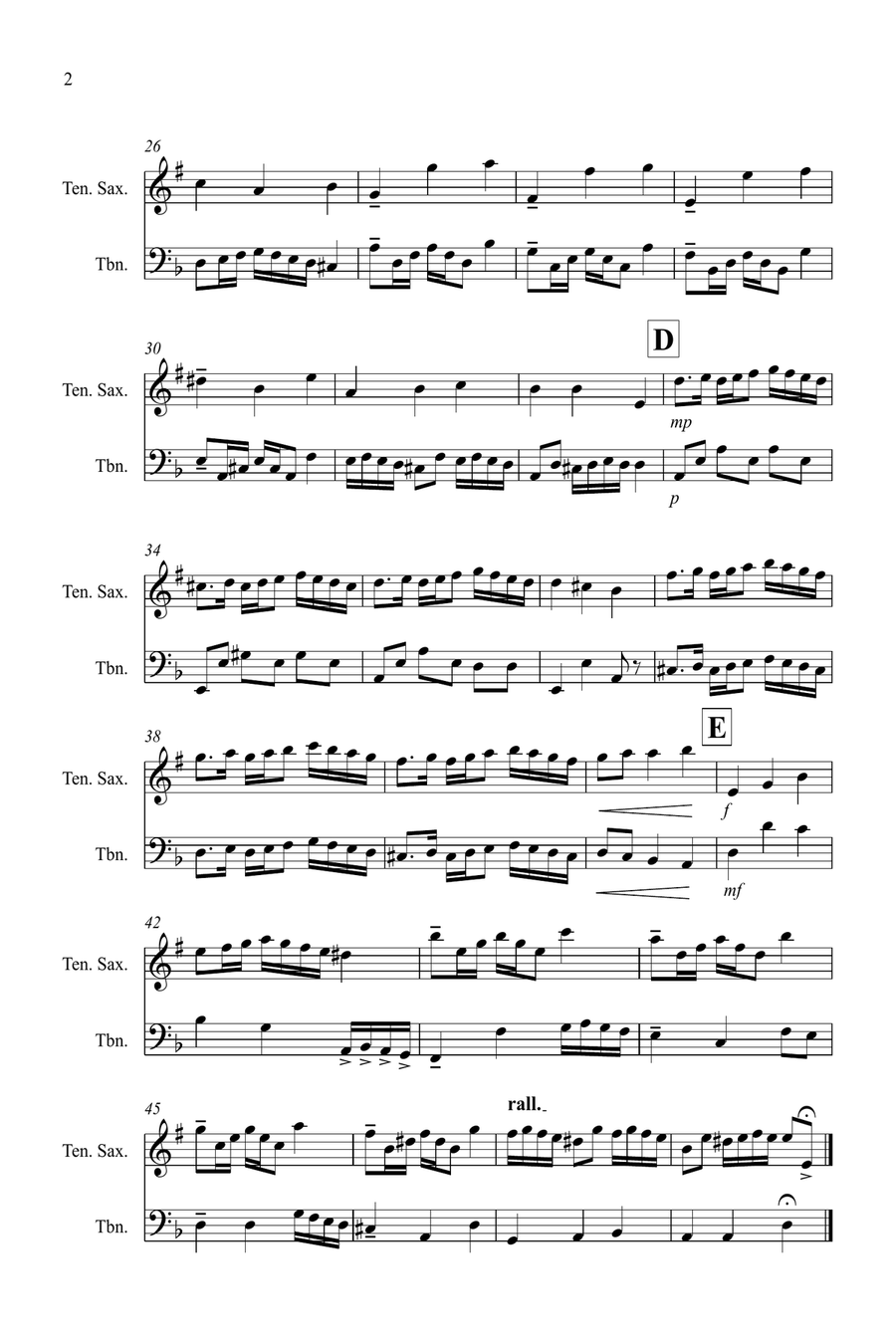 Rondeau (from Abdelazer) for Tenor Saxophone and Trombone Duet Trombone Duet scores gallery preview page 2