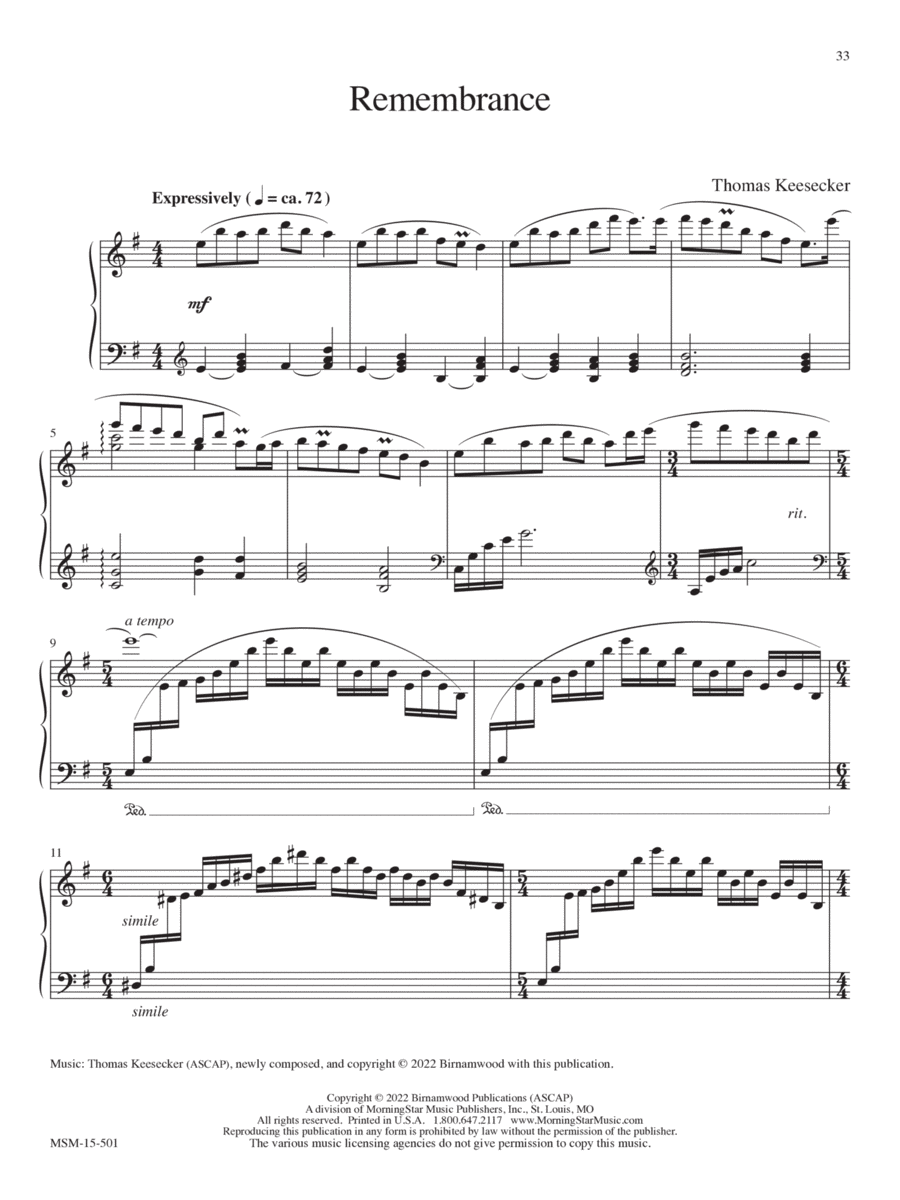 Remembrance Piano Solo scores gallery preview page 1