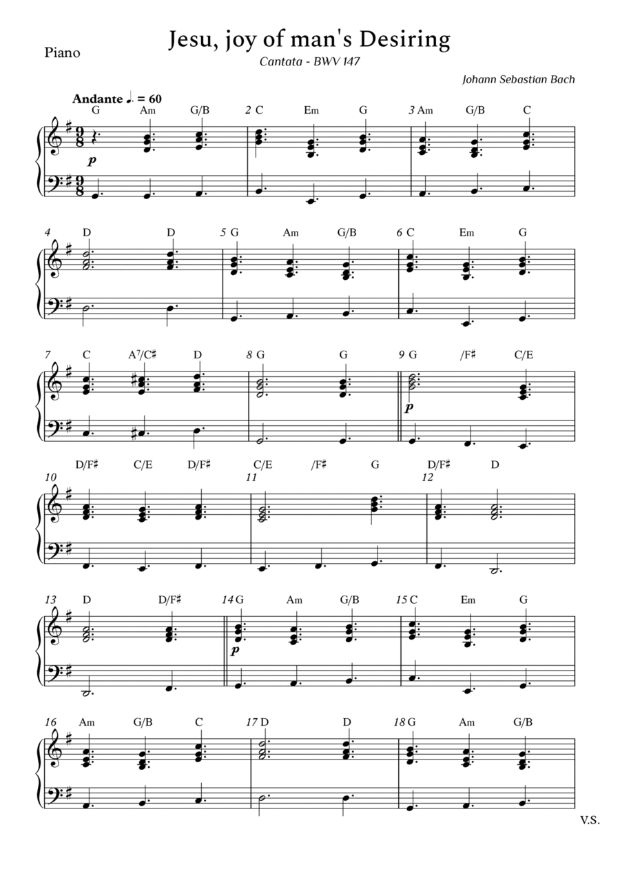 Jesu, Joy of Man's Desiring Accompaniment for Piano (With Chords) image number null