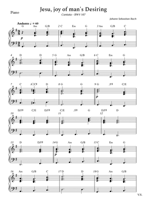 Jesu, Joy of Man's Desiring Accompaniment for Piano (With Chords)