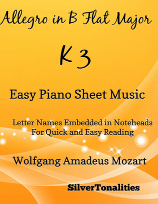Book cover for Allegro In B Flat Major KV 3 Easy Piano Sheet Music