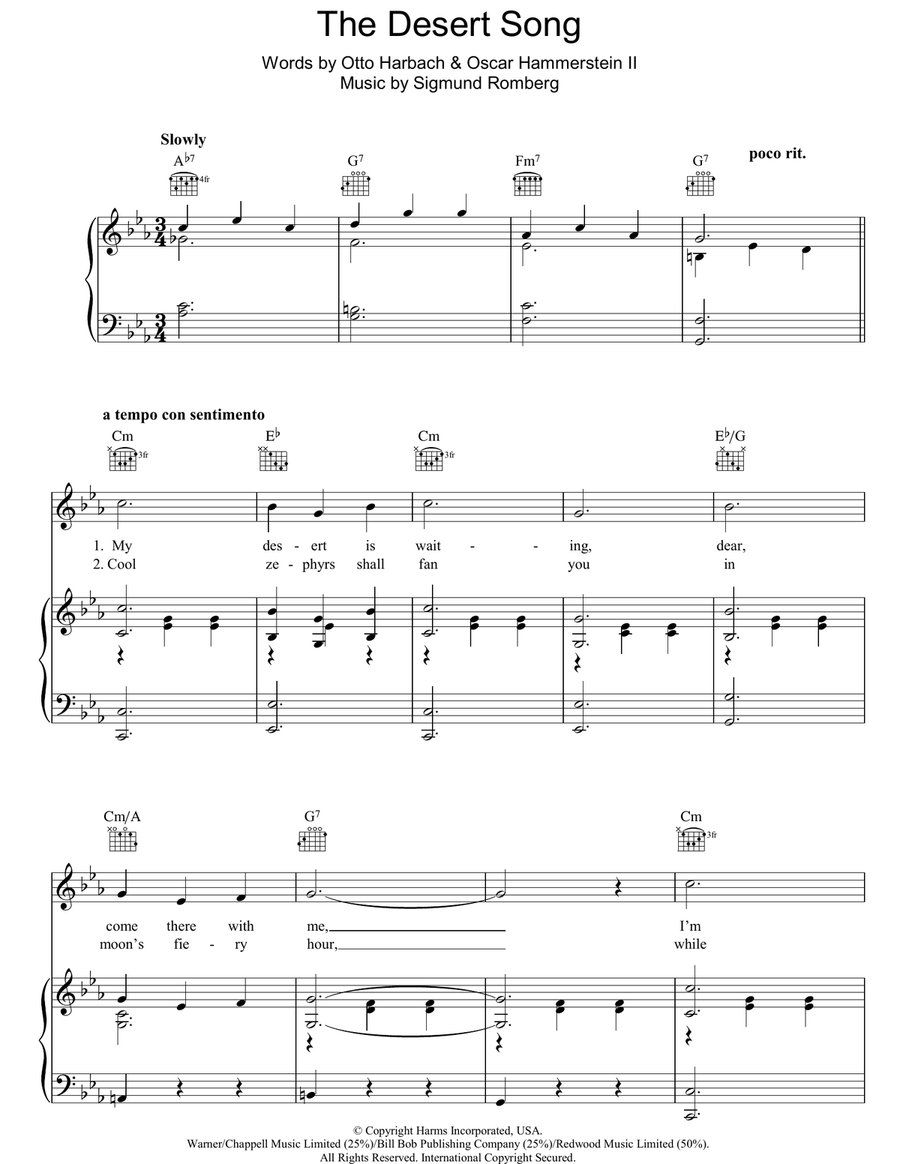 The Desert Song The Desert Song Piano, Vocal, Guitar scores gallery preview page 1