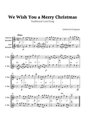 We Wish you a Merry Christmas for Recorder Duet with Chords