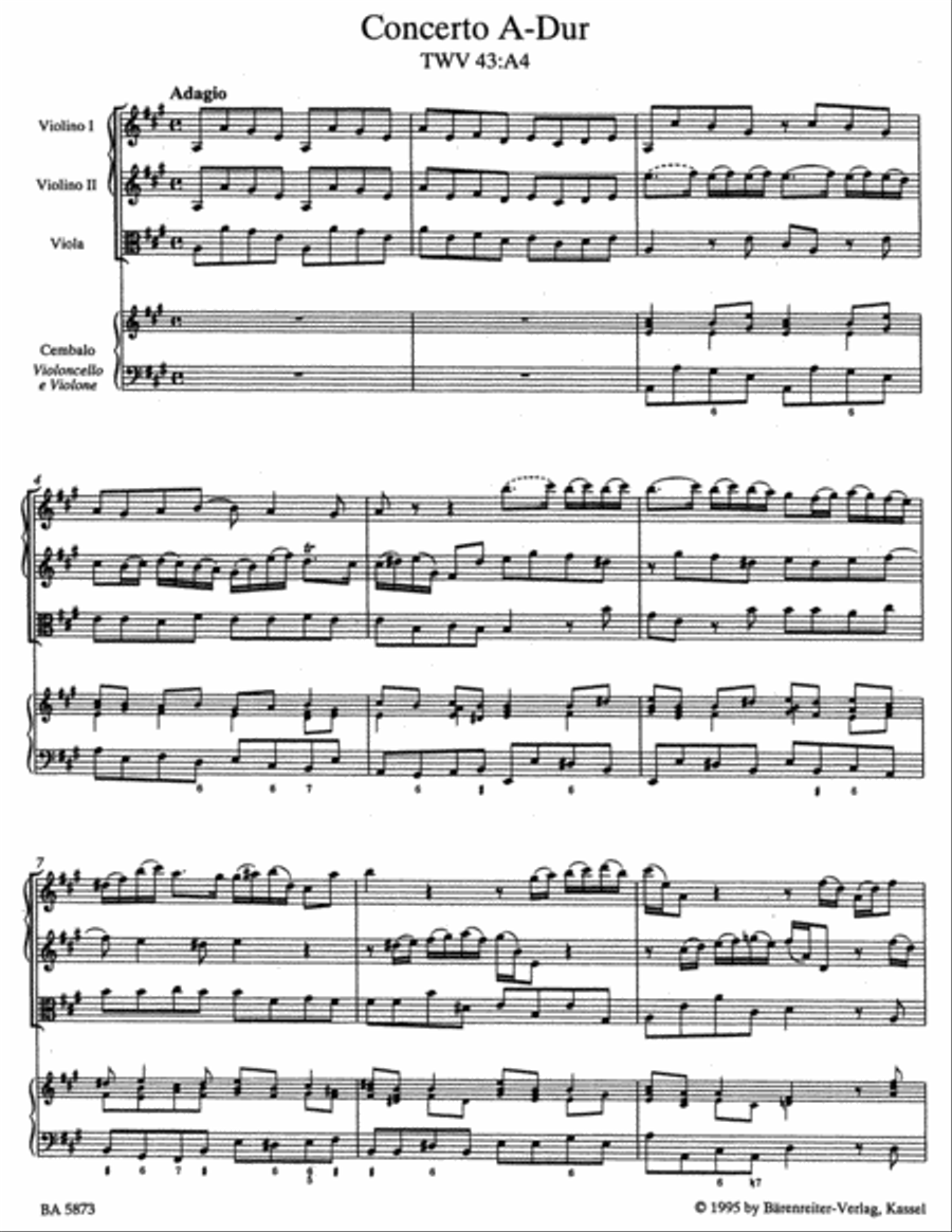Concerto for Two Violins (Flute and Violin), Viola and Basso Continuo in A major TWV 43:A4 Flute scores gallery preview page 2