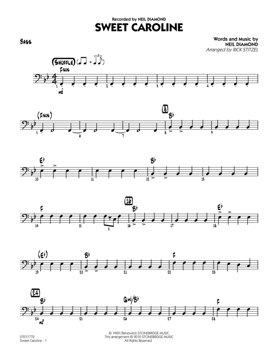 Sweet Caroline - Bass Jazz Ensemble scores gallery preview page 1