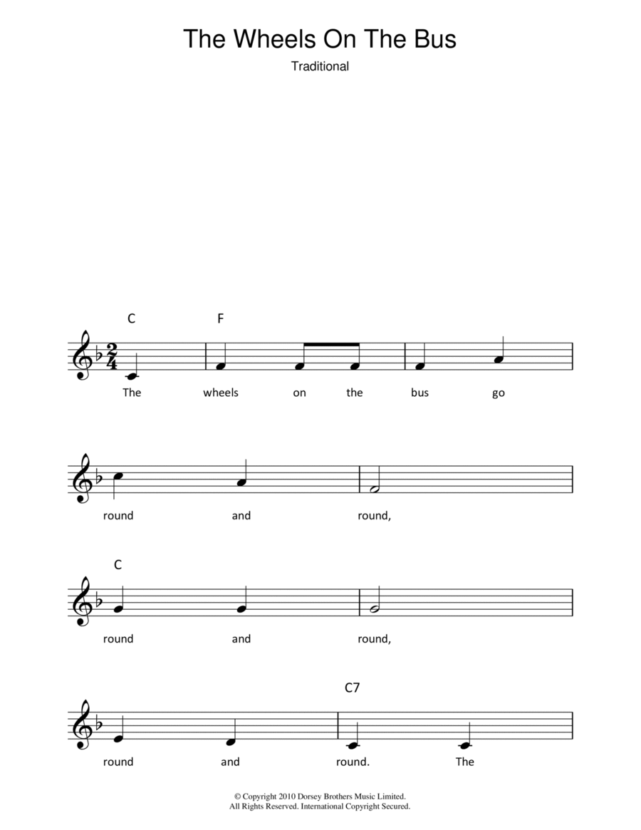 The Wheels On The Bus Piano scores gallery preview page 1