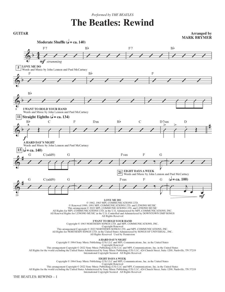 The Beatles: Rewind (Medley) (arr. Mark Brymer) - Guitar Choir scores gallery preview page 1